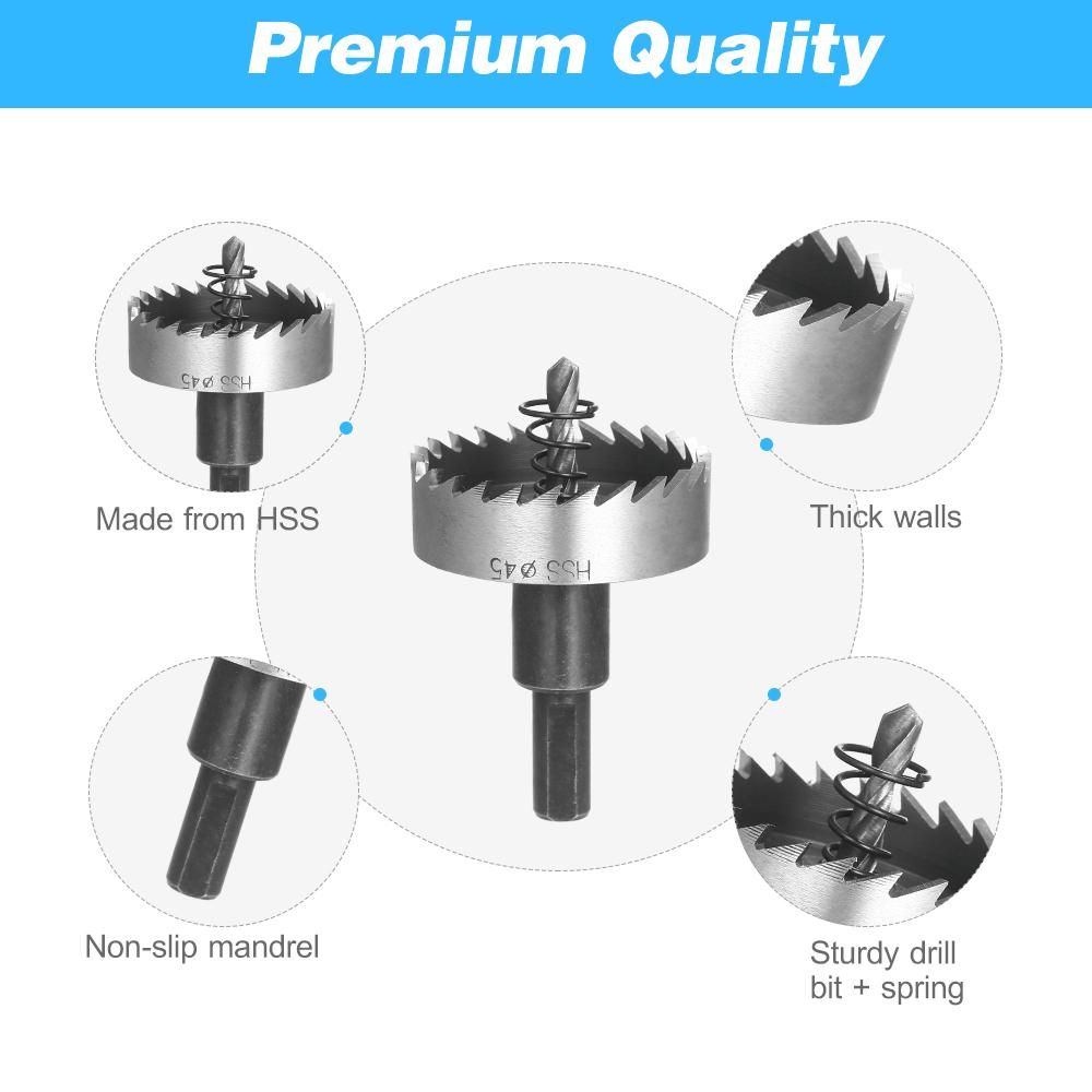 High Speed Steel Hole Saw Heavy-duty Hole Cutter Compatible with 10mm or larger Collet for Stainless Steel Metal Sheet Wood Plastic