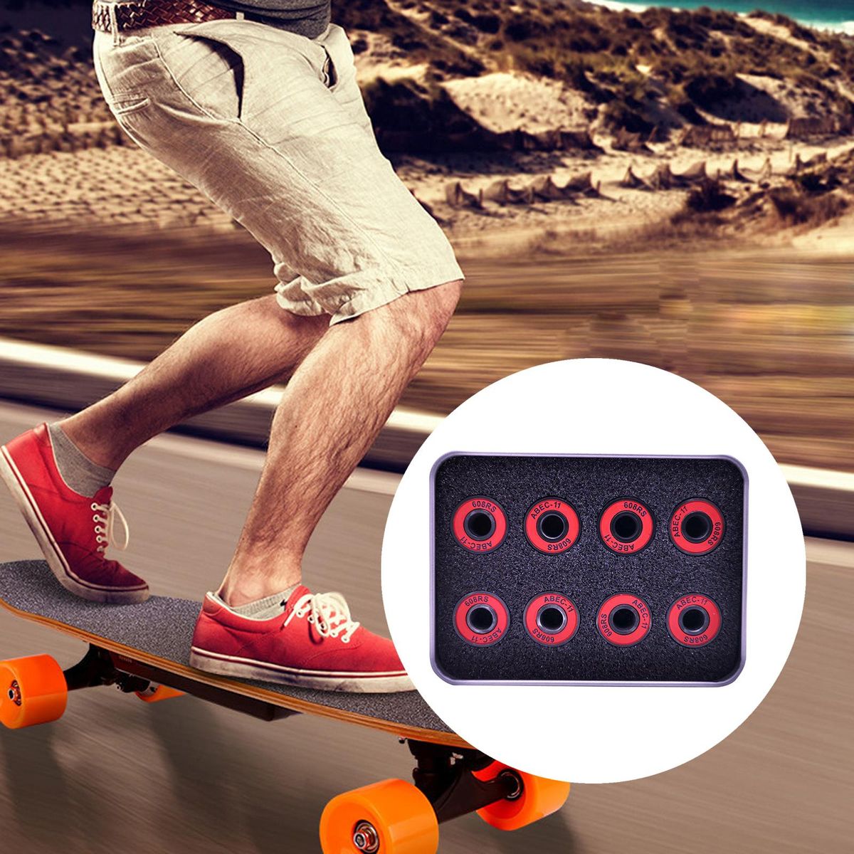 8x Skateboard Bearings Abec 11 608-Rs Steel W/ Iron Red