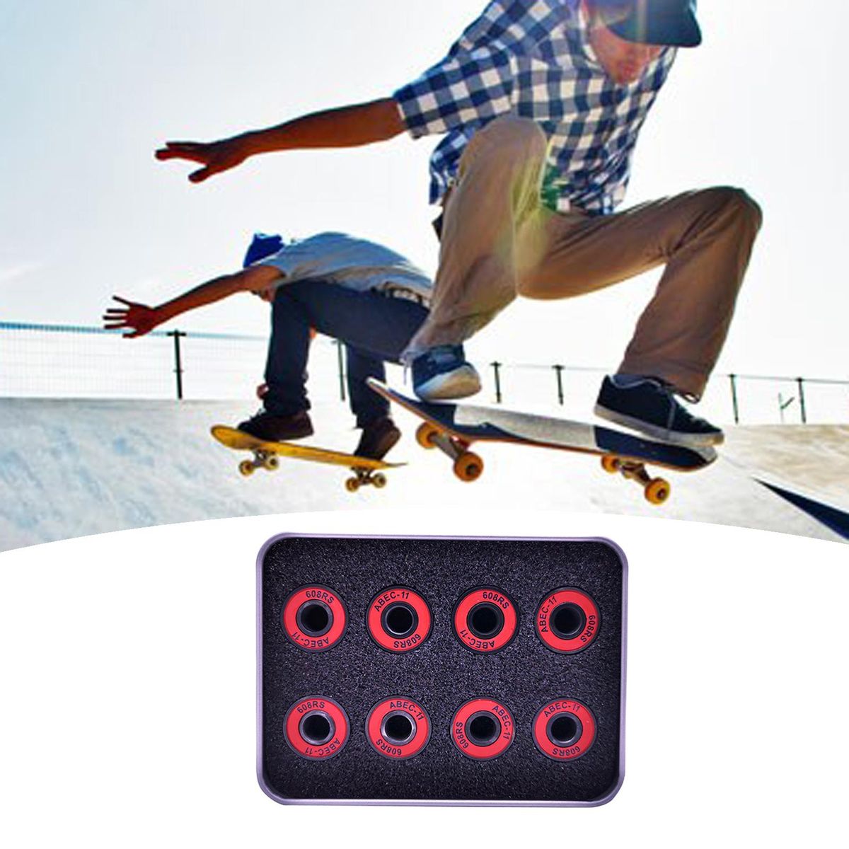 8x Skateboard Bearings Abec 11 608-Rs Steel W/ Iron Red