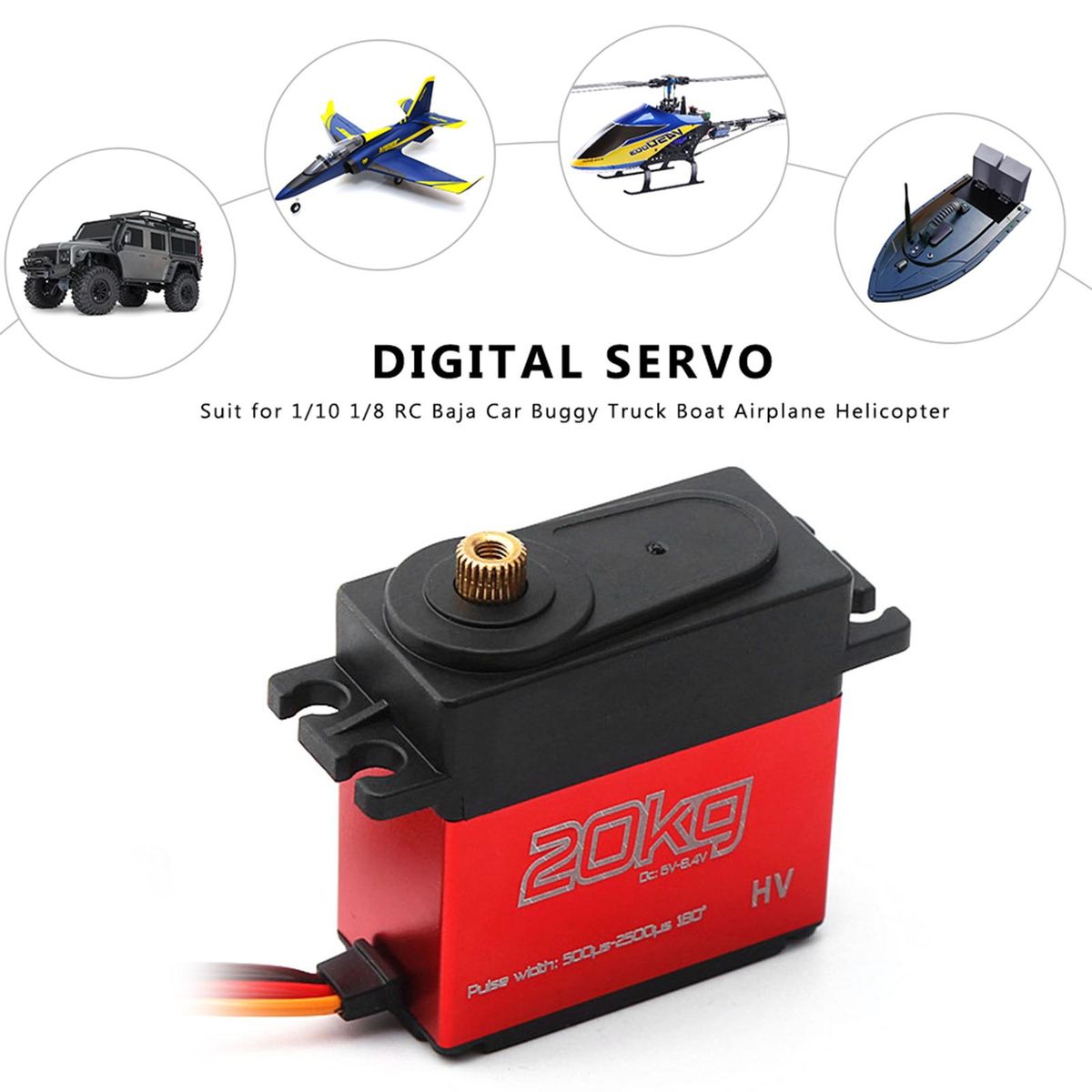 HS3220 Metal Gear Digital Servo High Torque 20kg Waterproof for 1/10 1/8 RC Baja Car Buggy Truck Boat Airplane Helicopter