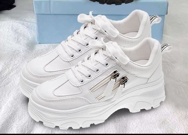 Ladies Double Side Zip Sneakers- White