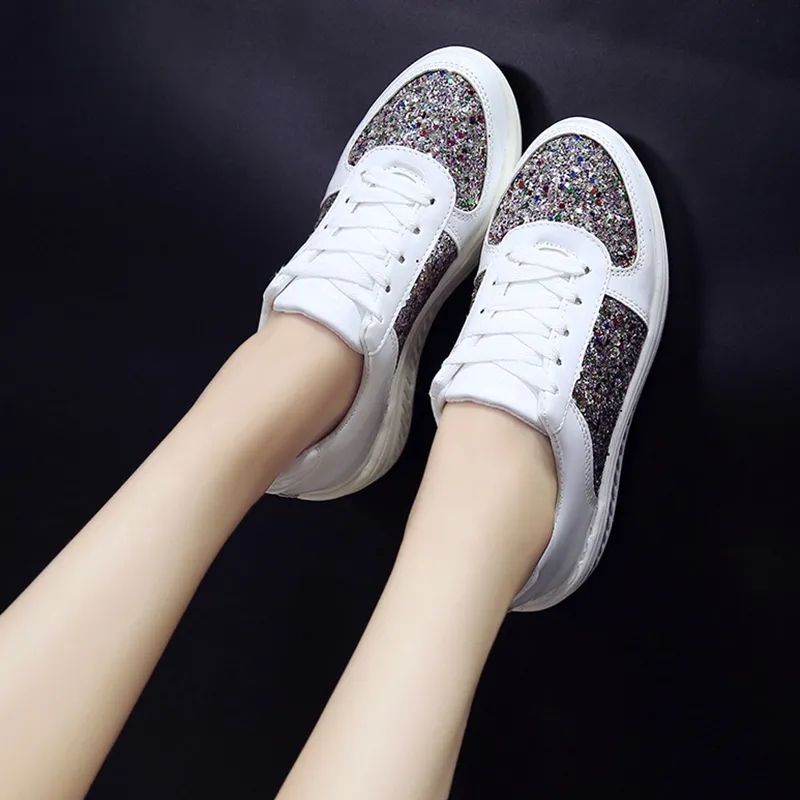Blings Fashion Ladies Sneakers With Sequence - White