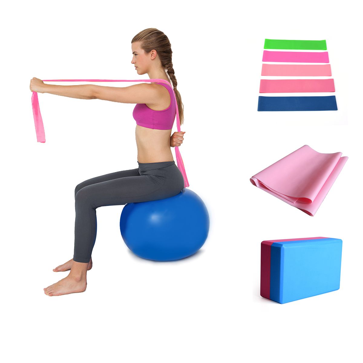 11pcs Yoga Ball Set With Yoga Block Resistance Bands Fitness