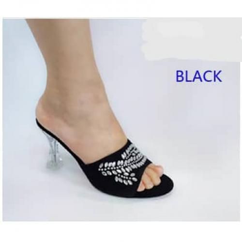 Ladies Classy Glass Heel Slippers Women Slippers-Black
