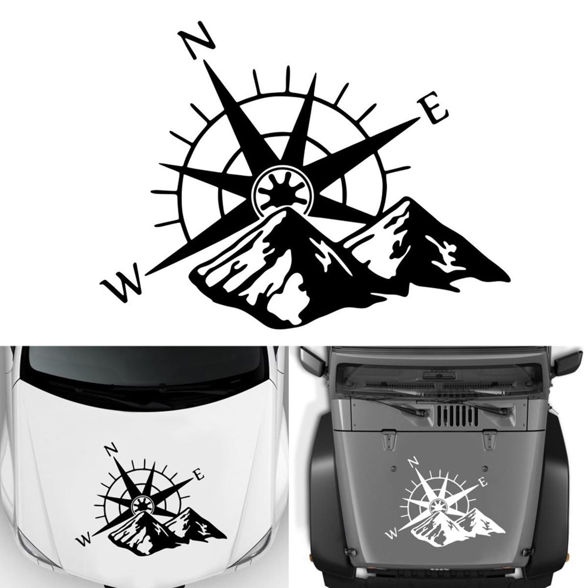 1PCS Car Sticker Mountains NWE Compass Navigate Style Car Truck Sticker Decal Auto Fashion Decoration 23.6*17.7in White