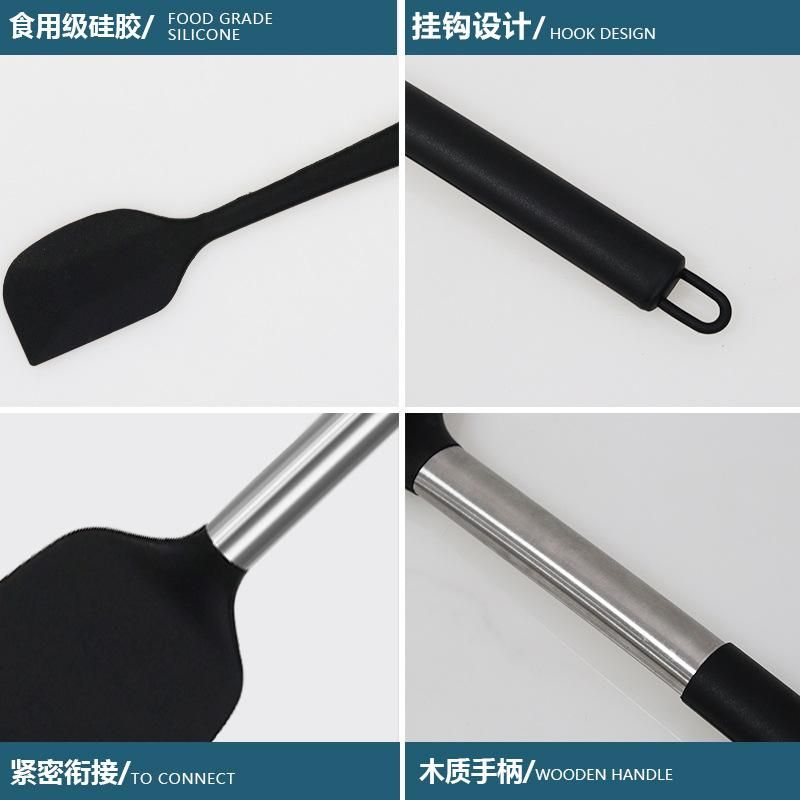 Silicone Kitchenware Set 15 Pieces Silicone Utensils Non-stick Spatula Cooking Premium Quality with Stainless Steel Handle Black