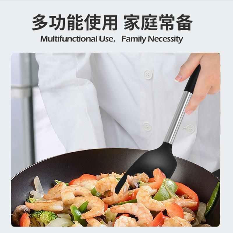 Silicone Kitchenware Set 15 Pieces Silicone Utensils Non-stick Spatula Cooking Premium Quality with Stainless Steel Handle Black