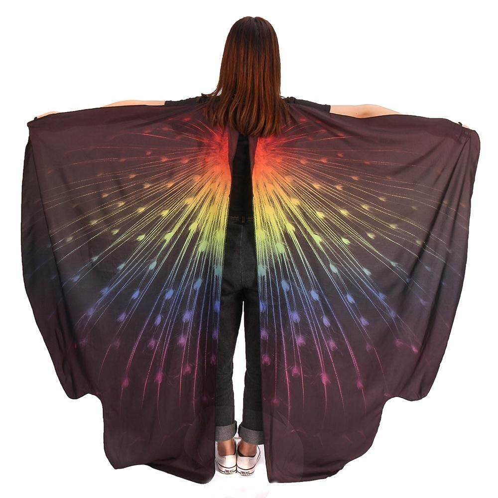 Butterfly Wing Shawls Women Print Chiffon Cape Scarf Peacock Poncho Shawl Wrap Multicolor