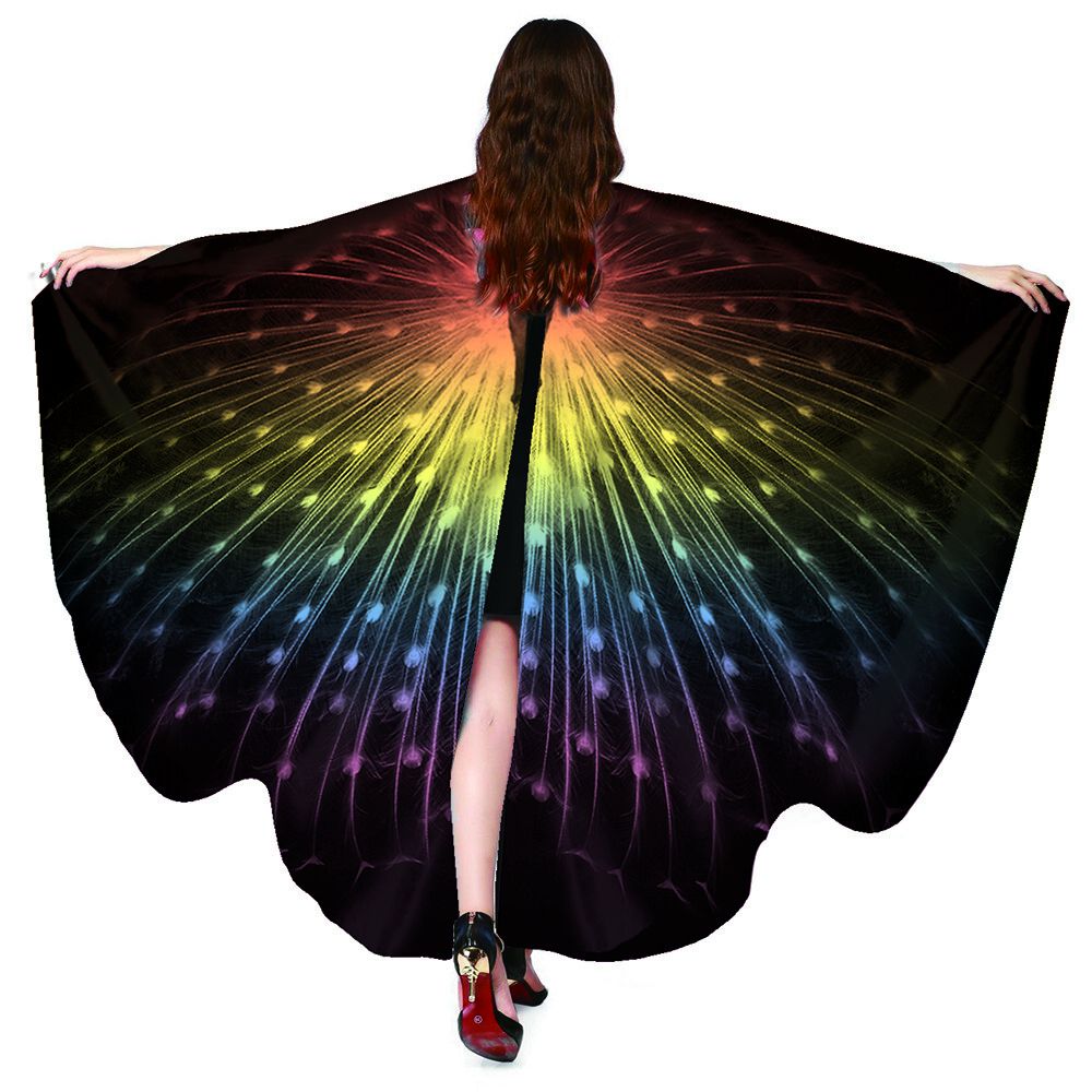 Butterfly Wing Shawls Women Print Chiffon Cape Scarf Peacock Poncho Shawl Wrap Multicolor