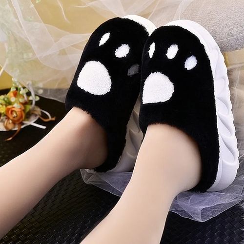 White Rabbit Hare Slippers Women's Cute Animal Platform Home Mules Shoes Girls Bedroom Plush Slides Slipper Ears Indoor Shoes WD309 Black