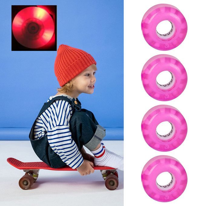 4x Luminous Quad Roller Skateboard Wheels Light Up Double Row Pink