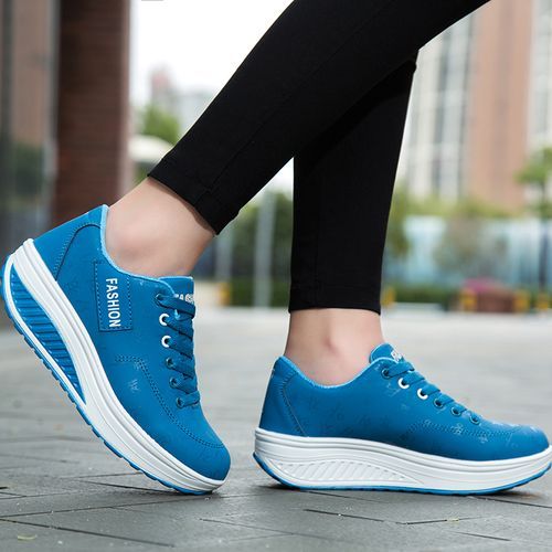 Big Size Women Sneaker Female Wedge Shoes-Blue