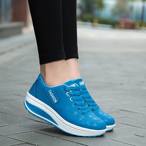 Big Size Women Sneaker Female Wedge Shoes-Blue