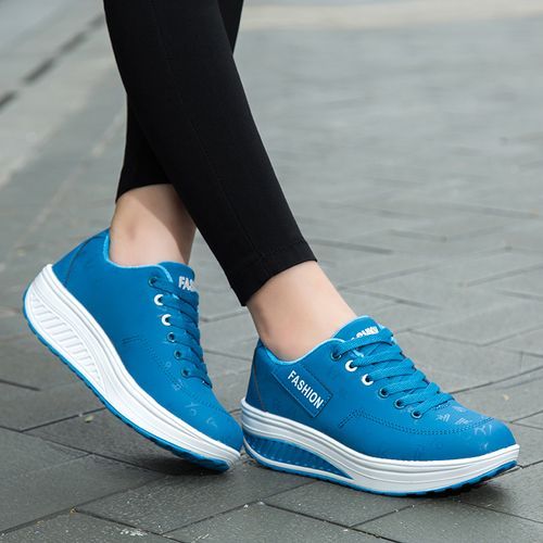 Big Size Women Sneaker Female Wedge Shoes-Blue