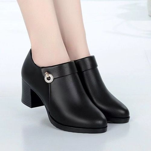 Women's Fashion Thick Heel Single Shoes For Business Work - Black