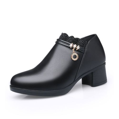 Ladies Fashion Thick Heel Shoes-Black