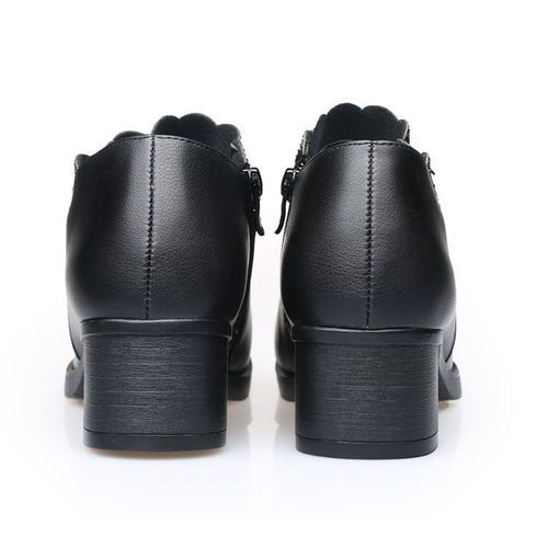 Ladies Fashion Thick Heel Shoes-Black