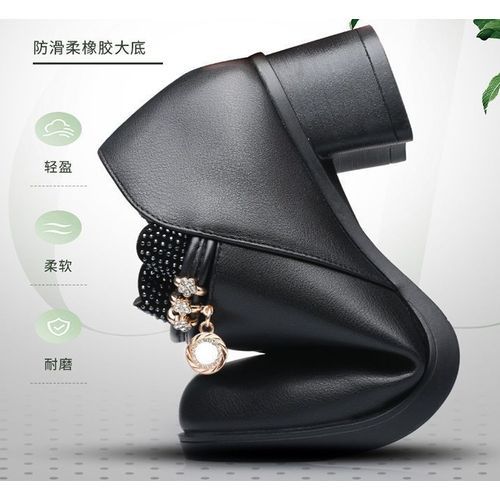 Ladies Fashion Thick Heel Shoes-Black
