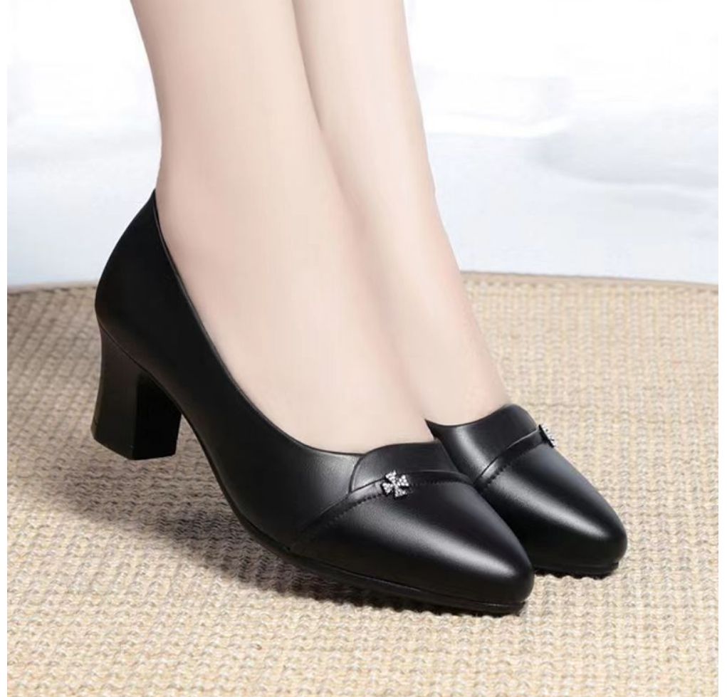 Lady's Thick Rhinestone Single Shoe - Black