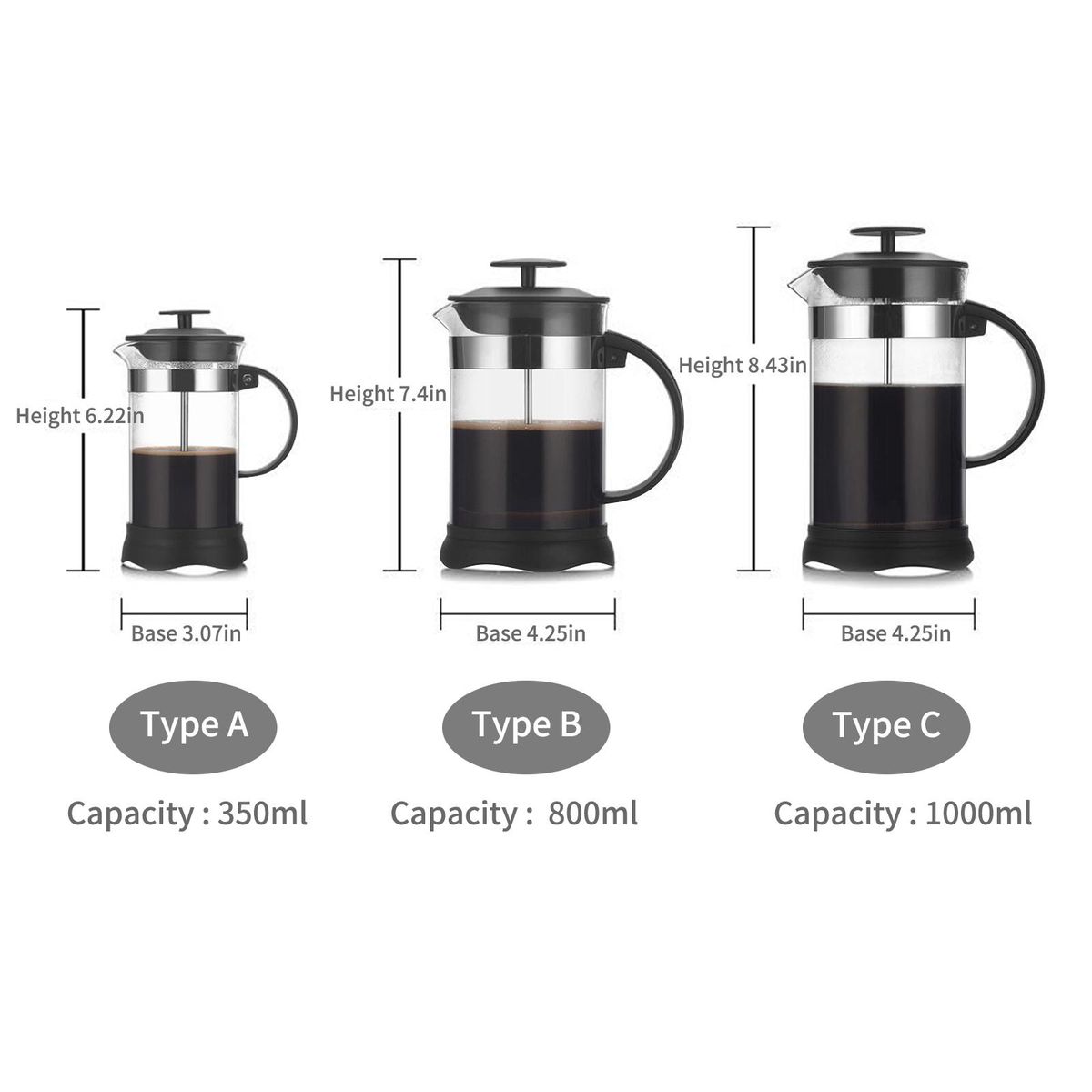 French Press Coffee&Tea Maker Heat Resistant Borosilicate Coffee Pot for Home Office High-Density Stainless Steel Filter, 800ml
