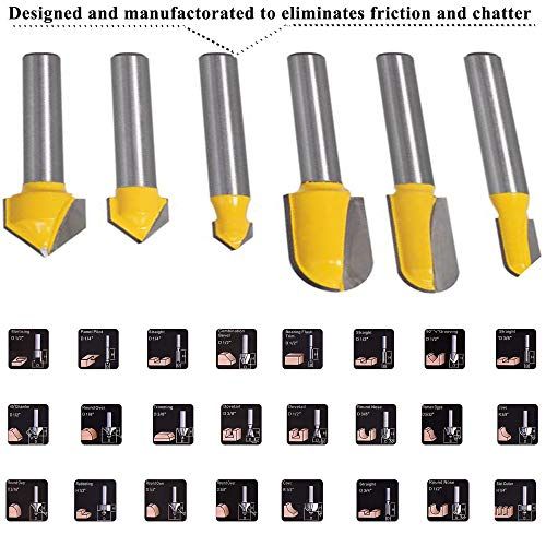 OLETBE Router Bits 12 Inch Shank Router Bit Set 37PCS Round