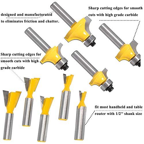 OLETBE Router Bits 12 Inch Shank Router Bit Set 37PCS Round