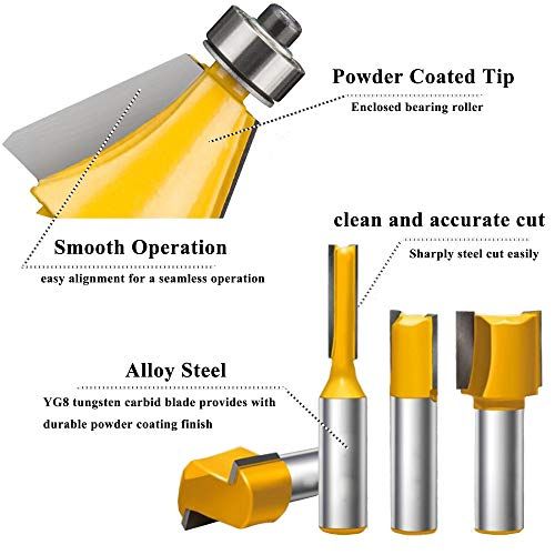 OLETBE Router Bits 12 Inch Shank Router Bit Set 37PCS Round