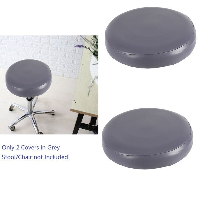 2pcs Round Swivel Bar Stool Cover Footrest Seat Elastic Skirt Grey