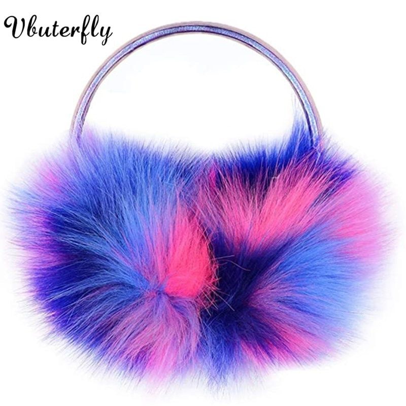 Adjustable Faux Fur Furry Ear Muffs For Women  Unicorn Colo