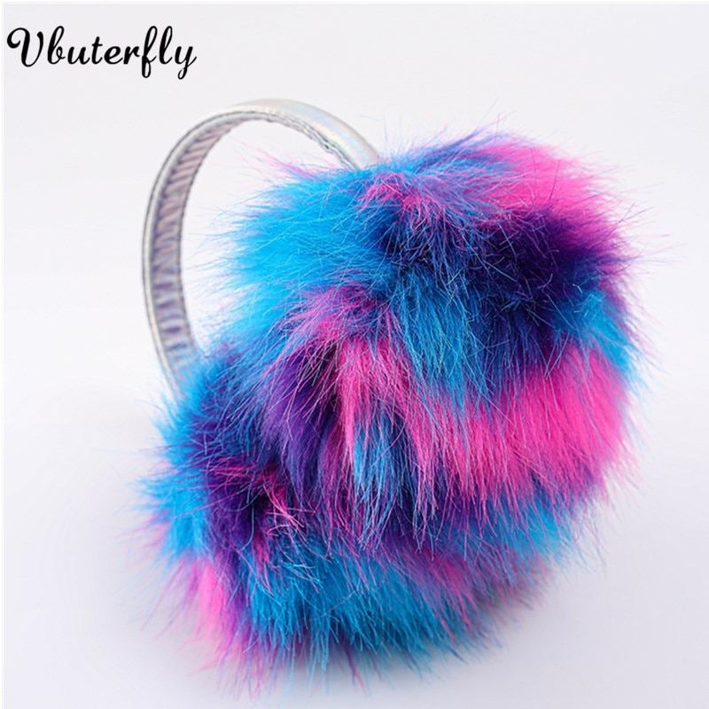 Adjustable Faux Fur Furry Ear Muffs For Women  Unicorn Colo