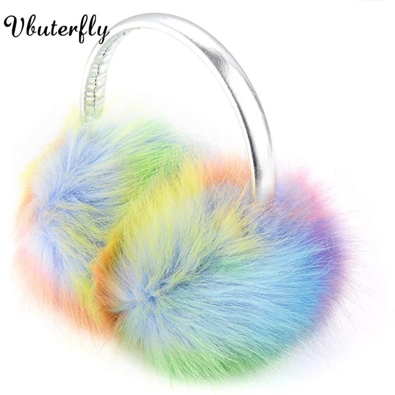 Adjustable Faux Fur Furry Ear Muffs For Women  Unicorn Colo
