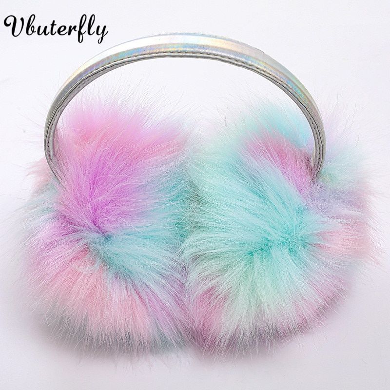 Adjustable Faux Fur Furry Ear Muffs For Women  Unicorn Colo