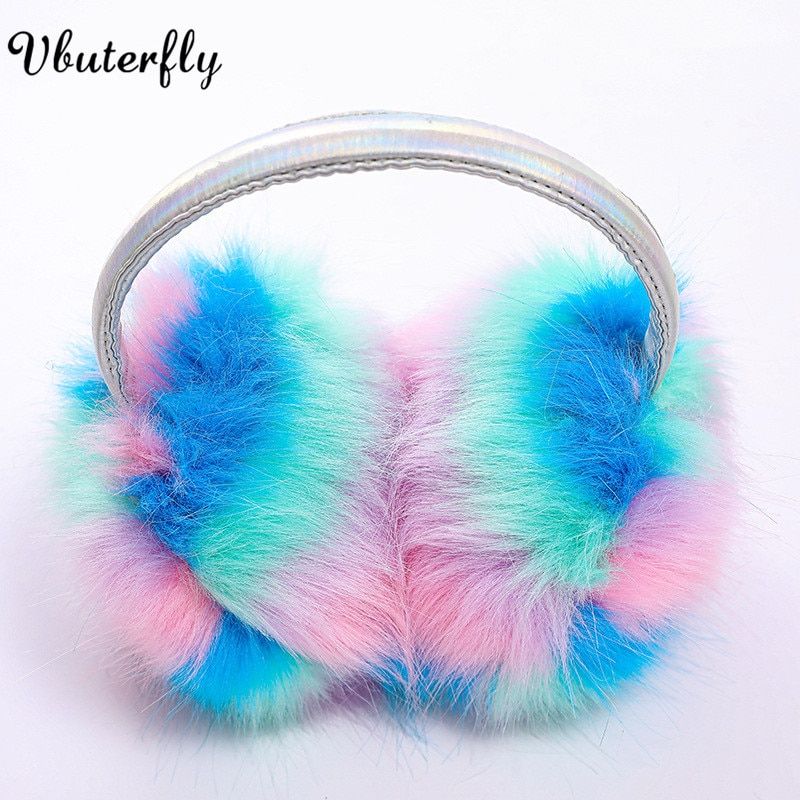 Adjustable Faux Fur Furry Ear Muffs For Women  Unicorn Colo
