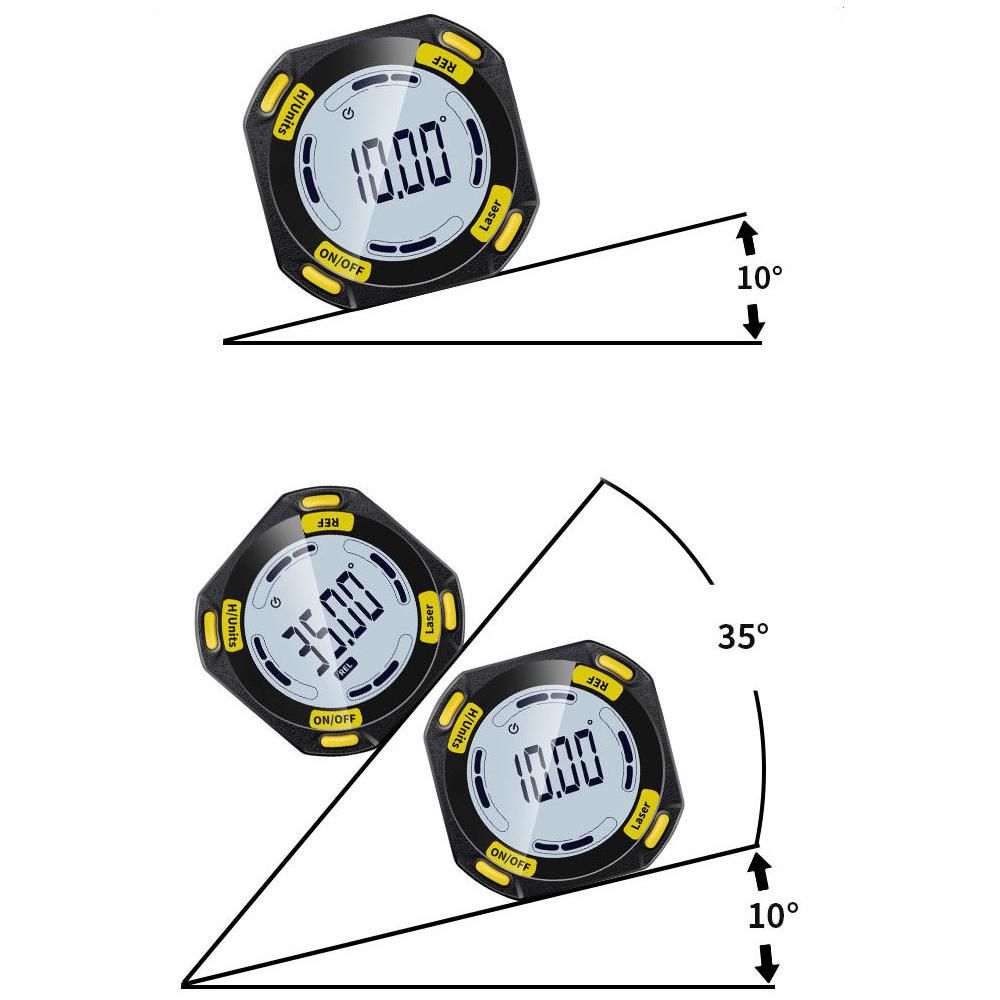 5-Sided Strong Magnetic Inclinator Digital Level and Angle Finder Versatile 4 * 90° Inclinometer LCD Display Dipmeter Gauge 4 Unit Switchable with Two Laser Lines