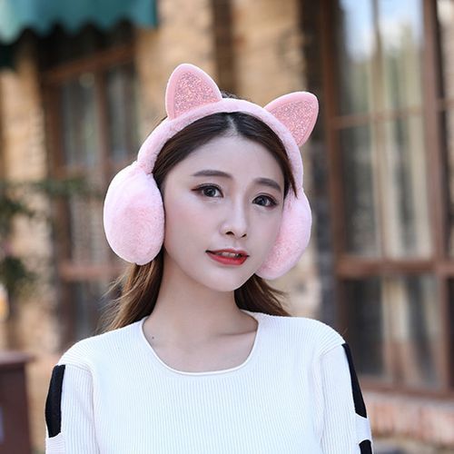 Lovely Women Girl Fur Winter Cute Ear Warmer Earmuffs Cat Ear Muffs Glitter Sequin Earflaps Soft Plush Earmuffs Warm Headband(#A)