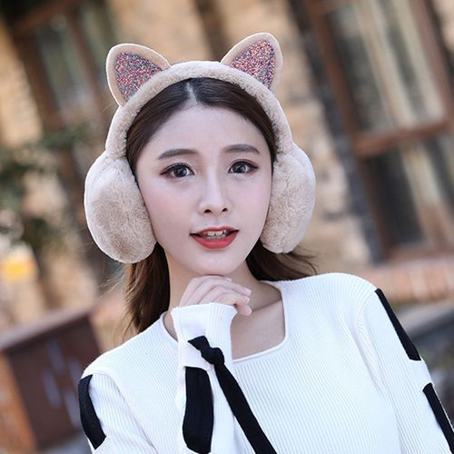 Lovely Women Girl Fur Winter Cute Ear Warmer Earmuffs Cat Ear Muffs Glitter Sequin Earflaps Soft Plush Earmuffs Warm Headband(#A)
