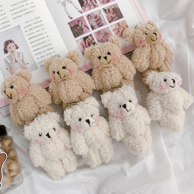 Cute Bear Animal Plush Doll Hanging Keychain Ring Bag-Beige