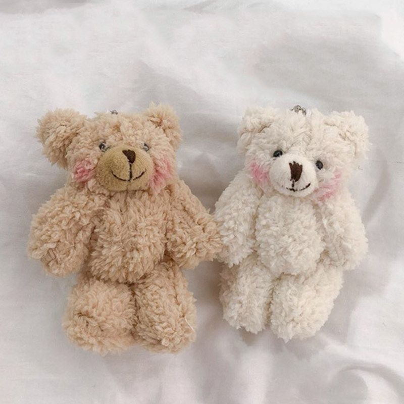 Cute Bear Animal Plush Doll Hanging Keychain Ring Bag-Beige