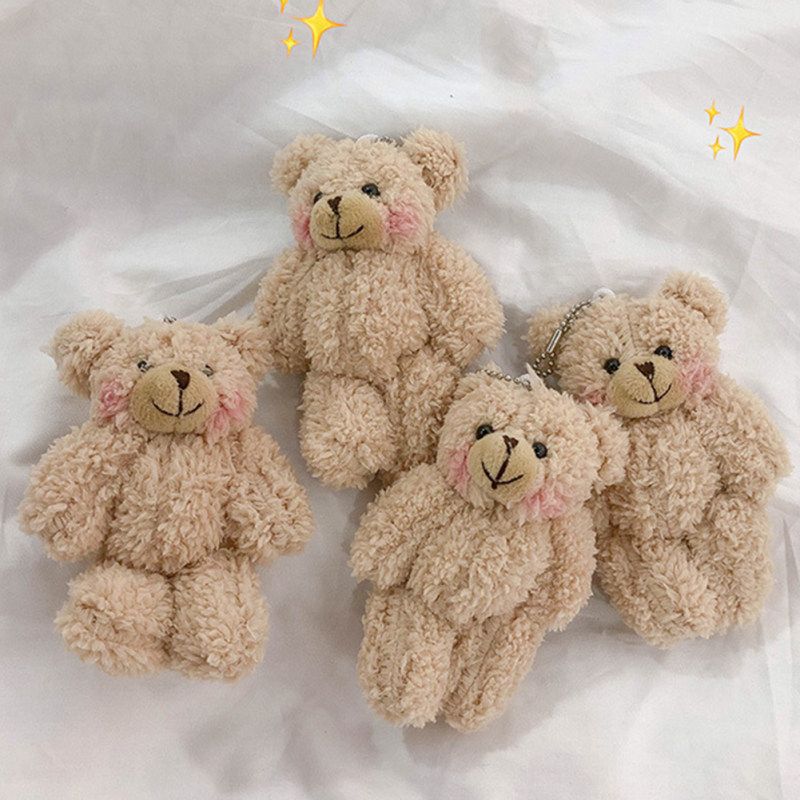 Cute Bear Animal Plush Doll Hanging Keychain Ring Bag-Beige