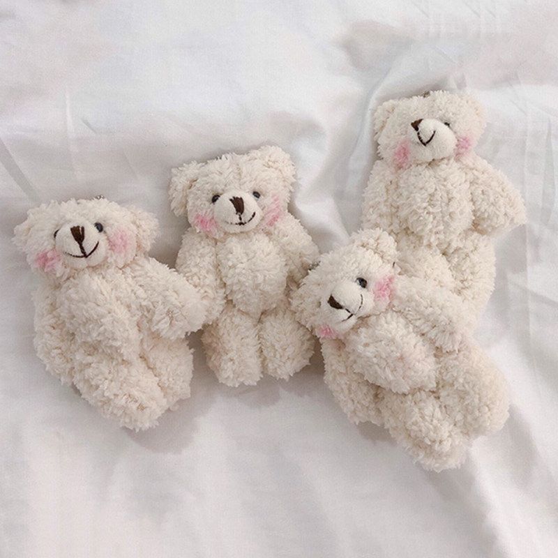 Cute Bear Animal Plush Doll Hanging Keychain Ring Bag-Beige