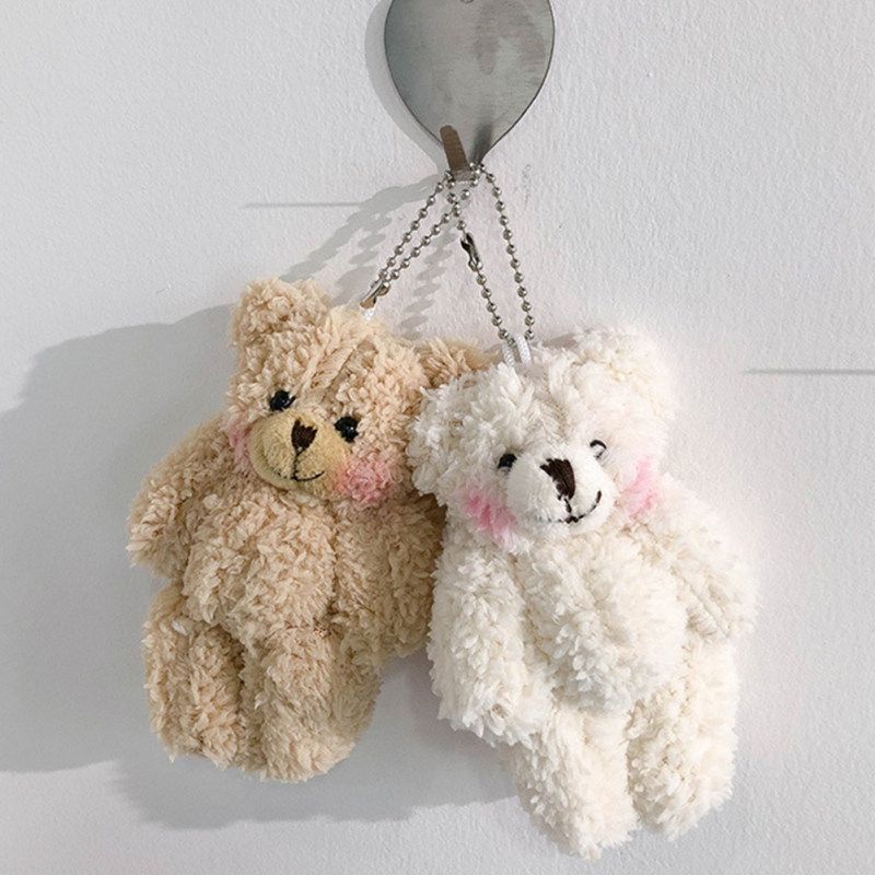 Cute Bear Animal Plush Doll Hanging Keychain Ring Bag-Beige