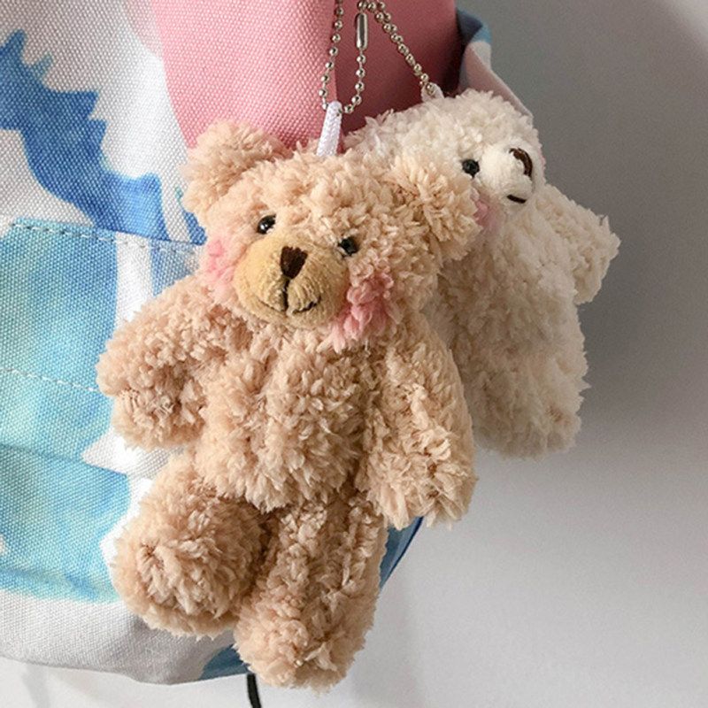 Cute Bear Animal Plush Doll Hanging Keychain Ring Bag-Beige