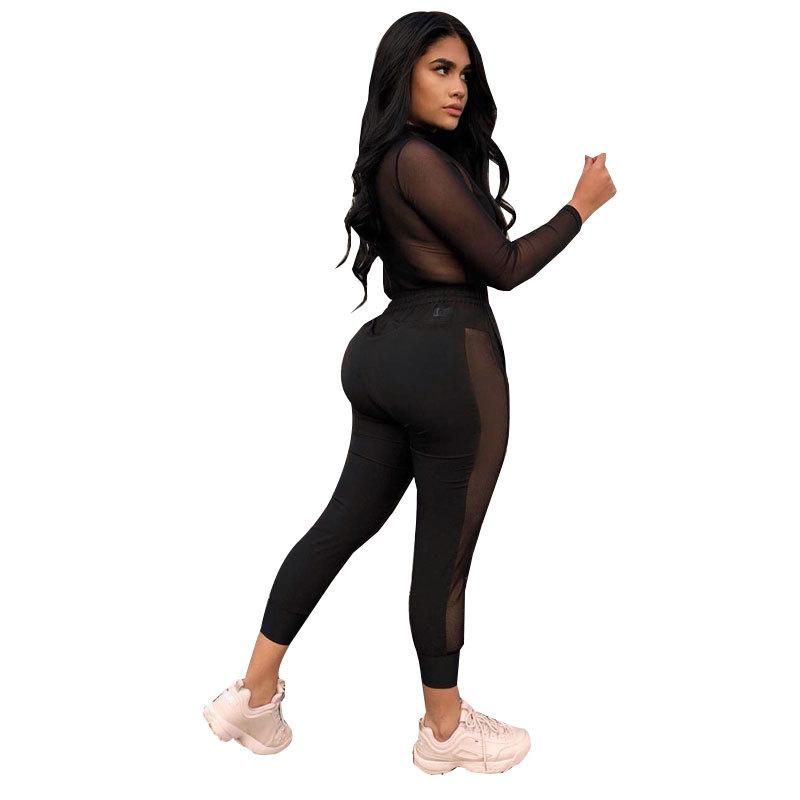 Yx9030 Independent Station Sexy New Gauze Stitching Letters Two-Piece Casual Suit