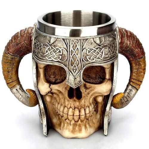Stainless Steel Skull Mug Viking Drinking Cup Skeleton Resin Beer Stein Tankard Coffee Mug Tea Cup Halloween Bar Drinkware Gift