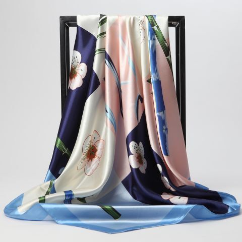 Bandana Scarf Wedding Gift Silk Large Square Floral Shiny Lady Women Muslim Shawl Hijab Red