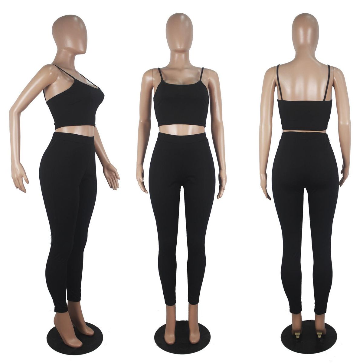 D9285 Hot-Sale Women's Clothing Casual Sports Solid Color Suspender Trousers Two-Piece Set