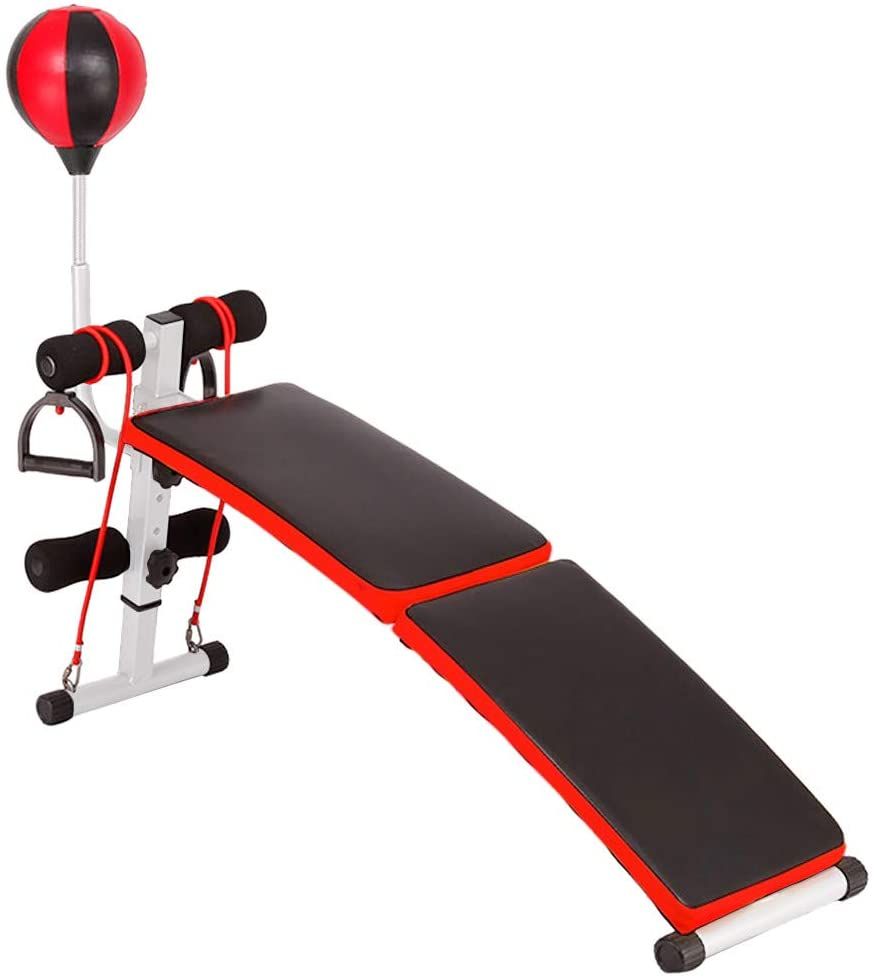 Ab Adjustable Exercise Bench, Foldable Sit Up Bench With Speed Ball & Pull Ropes