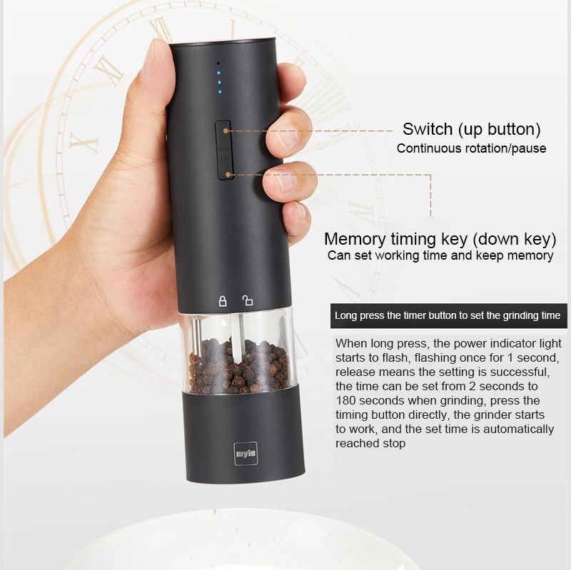 （Red）Electric Automatic Salt Pepper Grinder Weed Plastic Ceramic Burr Mill For Herb Pepper Spice Adjustable Kitchen Grinding Gadgets GRE