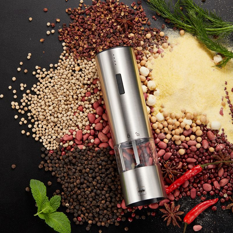 （Red）Electric Automatic Salt Pepper Grinder Weed Plastic Ceramic Burr Mill For Herb Pepper Spice Adjustable Kitchen Grinding Gadgets GRE