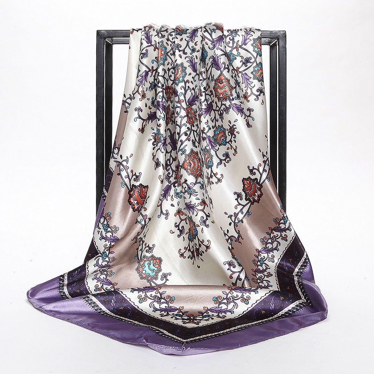 Bandana Scarf Silk Large Square Satin Ladies Shawl Floral Shiny Lady Women Muslim Hijab Purple